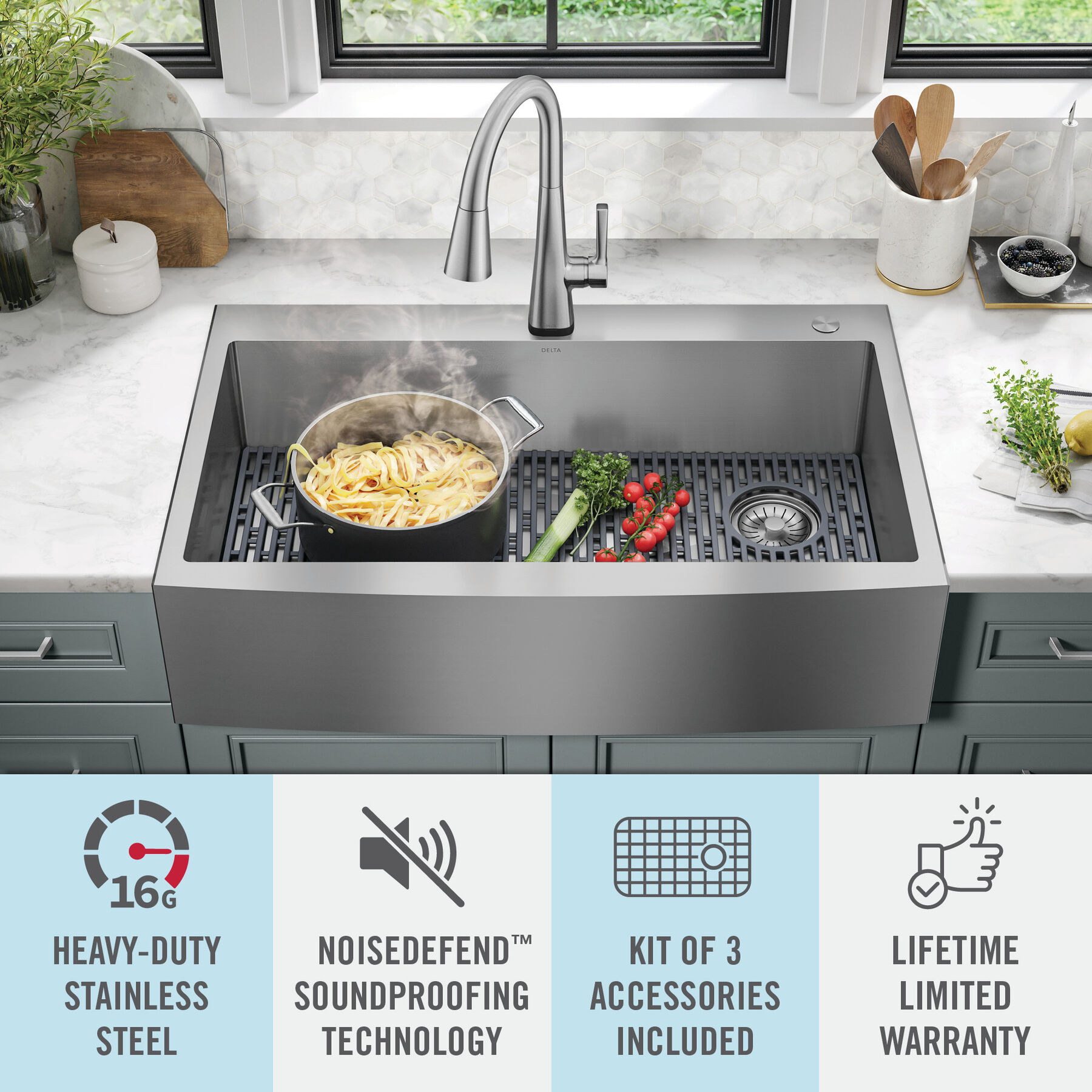 36” Retrofit Farmhouse Apron Front 16 Gauge Stainless Steel Single Bowl Kitchen Sink for Undermount / Drop-In Installation with Accessories, image 16